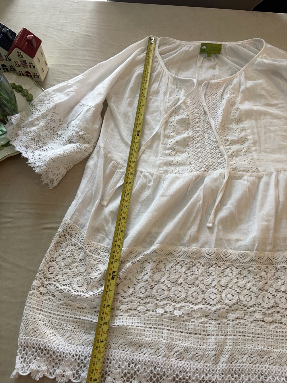 Women’s White Lace-Trim Peasant Tunic - Picture 8 of 16